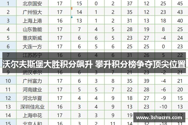 沃尔夫斯堡大胜积分飙升 攀升积分榜争夺顶尖位置